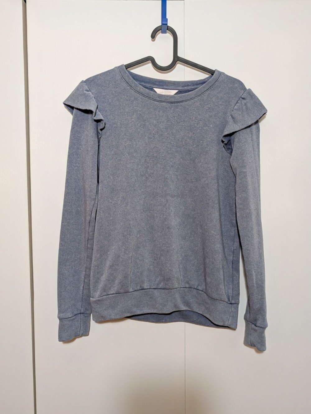 Lauren Conrad Ruffle-Shoulder Light Blue Sweatshirt